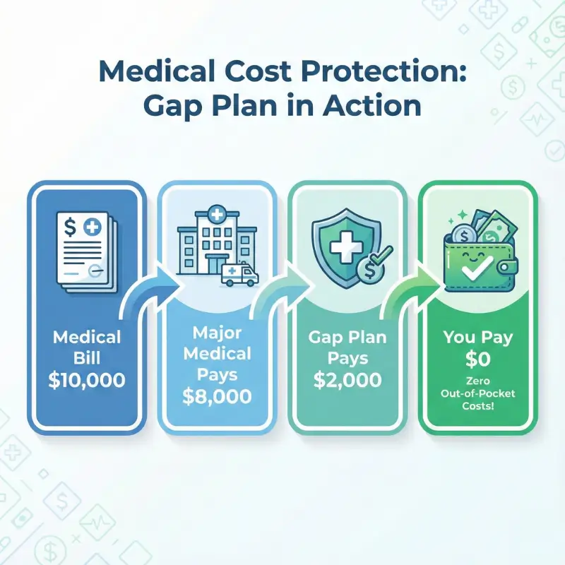 Flowchart showing how gap health insurance covers the remaining balance after primary insurance pays.