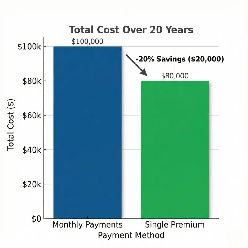 Bar chart showing the total cost savings of single premium term insurance compared to monthly payments.