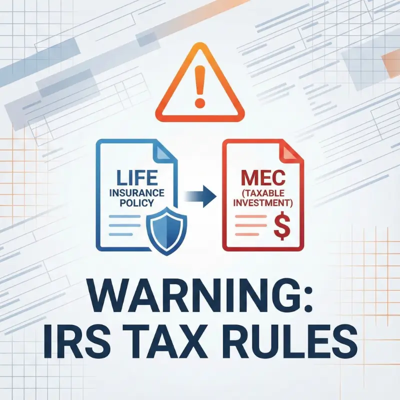 Illustration warning about Modified Endowment Contract (MEC) tax status for single premium policies.