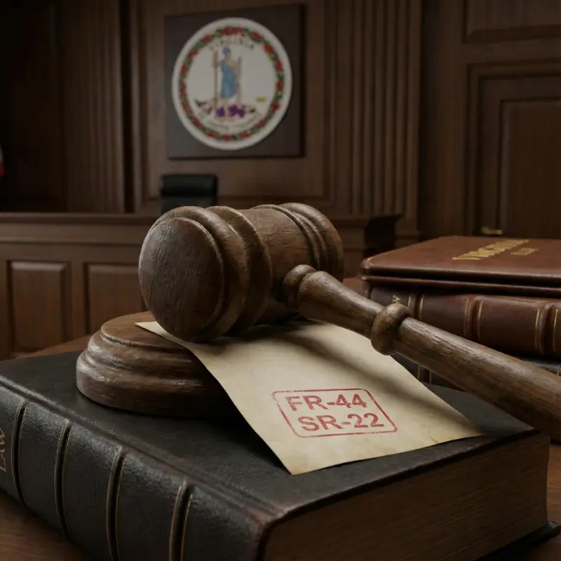 Illustration of FR-44 and SR-22 forms required for high-risk drivers in Virginia after DUIs