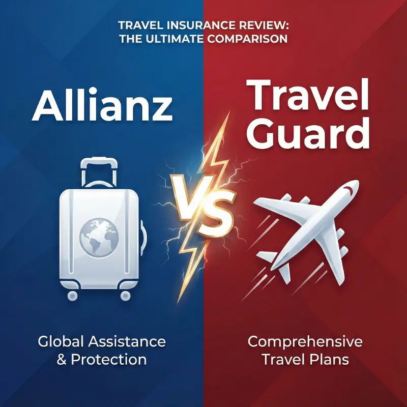 Comparison graphic between Allianz and Travel Guard annual trip insurance plans.