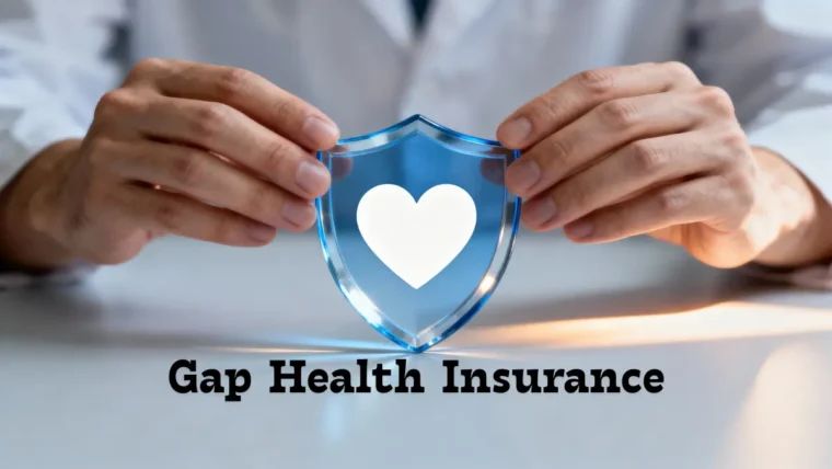 Hands holding a blue protection shield with a heart icon, illustrating how gap health insurance secures your finances against unexpected medical costs.